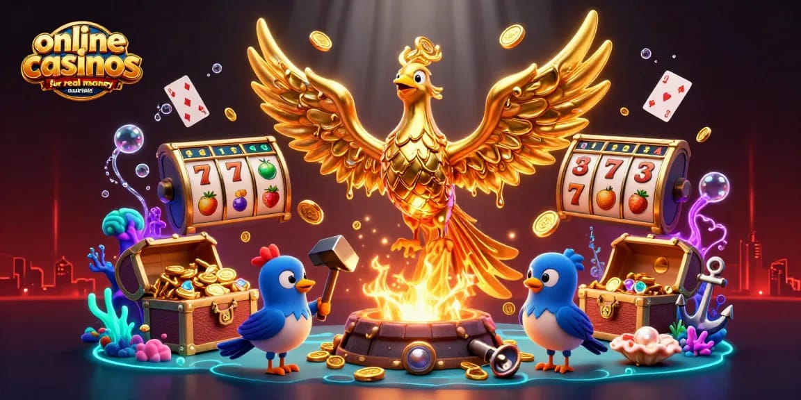 Experience the thrill of online casinos for real money australia with vibrant golden phoenix and gaming elements.