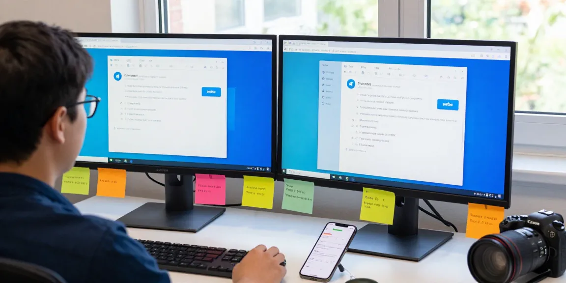 Setting up Telegram Chinese interface on dual monitors in a modern workspace.