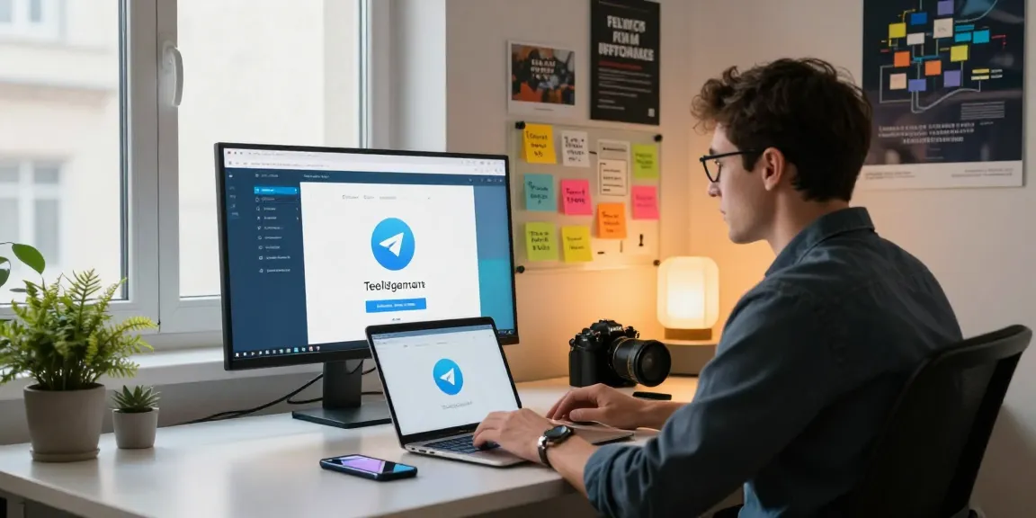 Engaging with the Telegram Web Version on a sleek workspace, highlighting productivity and technology.
